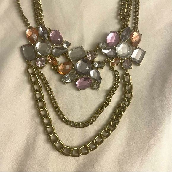 Pink lavender and gold Statement necklace multi chain - Picture 1 of 6